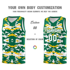 Custom Kelly Green Gold-White Personalized Camo Sets Sports Uniform Basketball Jersey