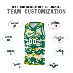 Custom Kelly Green Gold-White Personalized Camo Sets Sports Uniform Basketball Jersey