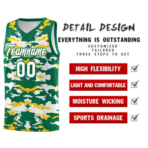 Custom Kelly Green Gold-White Personalized Camo Sets Sports Uniform Basketball Jersey