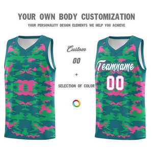 Custom Aqua Pink-Light Green Personalized Camo Sets Sports Uniform Basketball Jersey