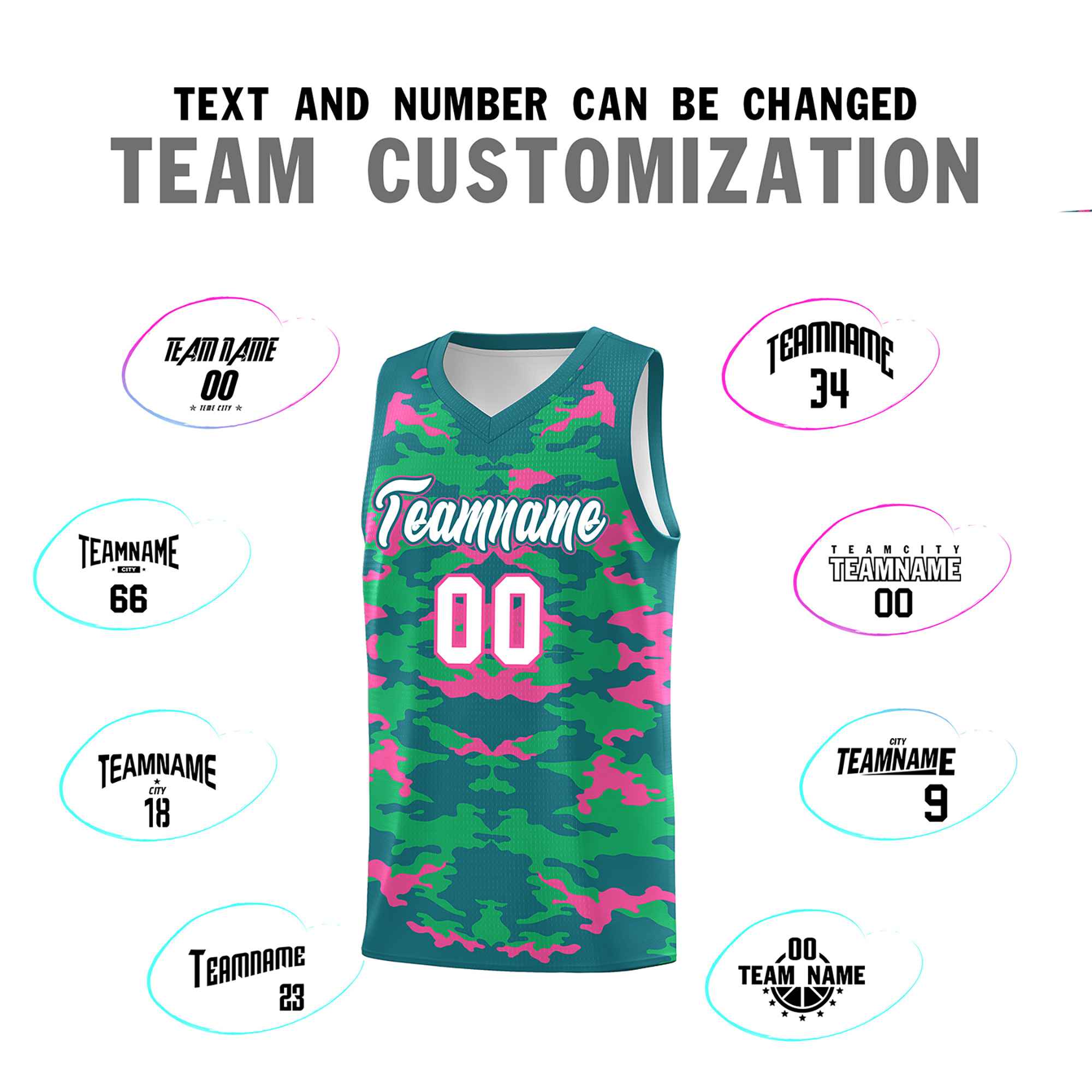 Custom Aqua Pink-Light Green Personalized Camo Sets Sports Uniform Basketball Jersey