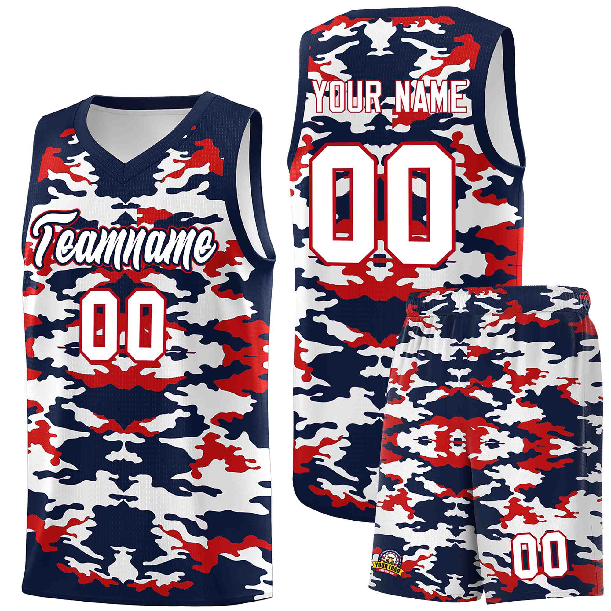 Custom Navy Red-White Personalized Camo Sets Sports Uniform Basketball Jersey