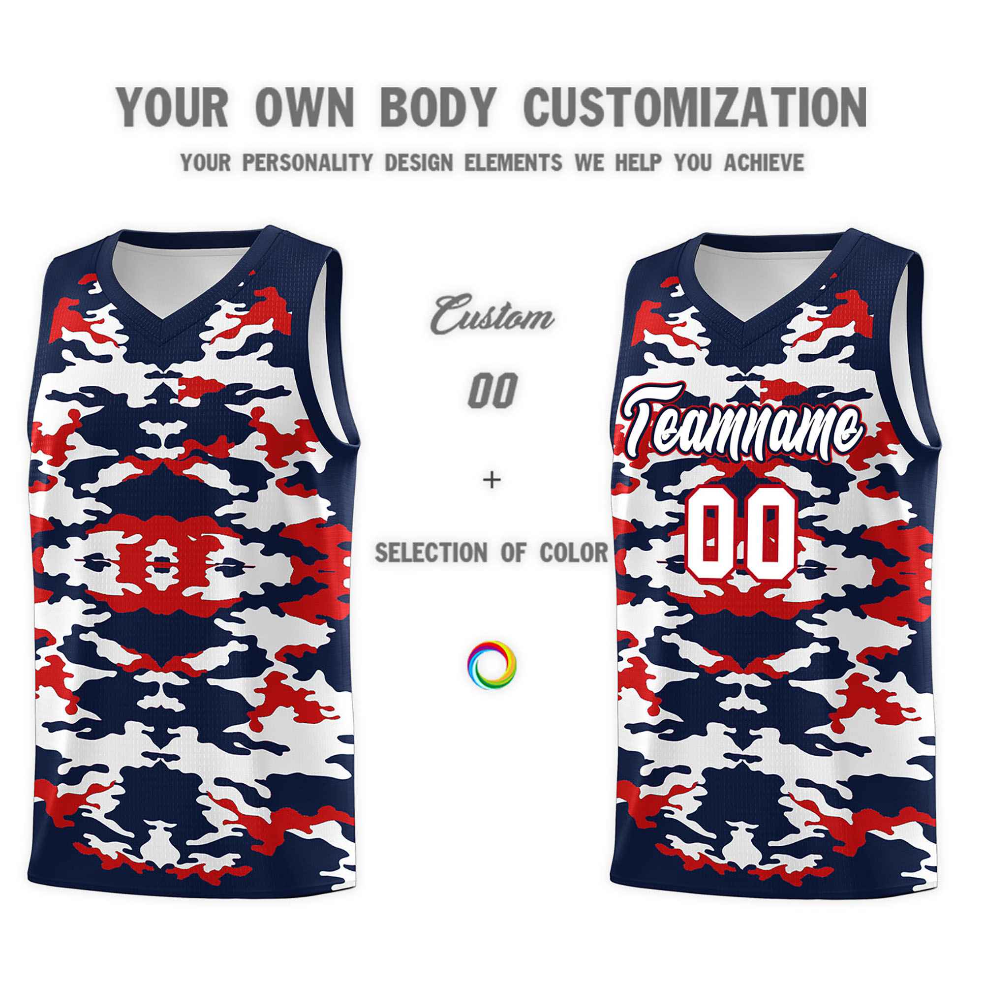 Custom Navy Red-White Personalized Camo Sets Sports Uniform Basketball Jersey