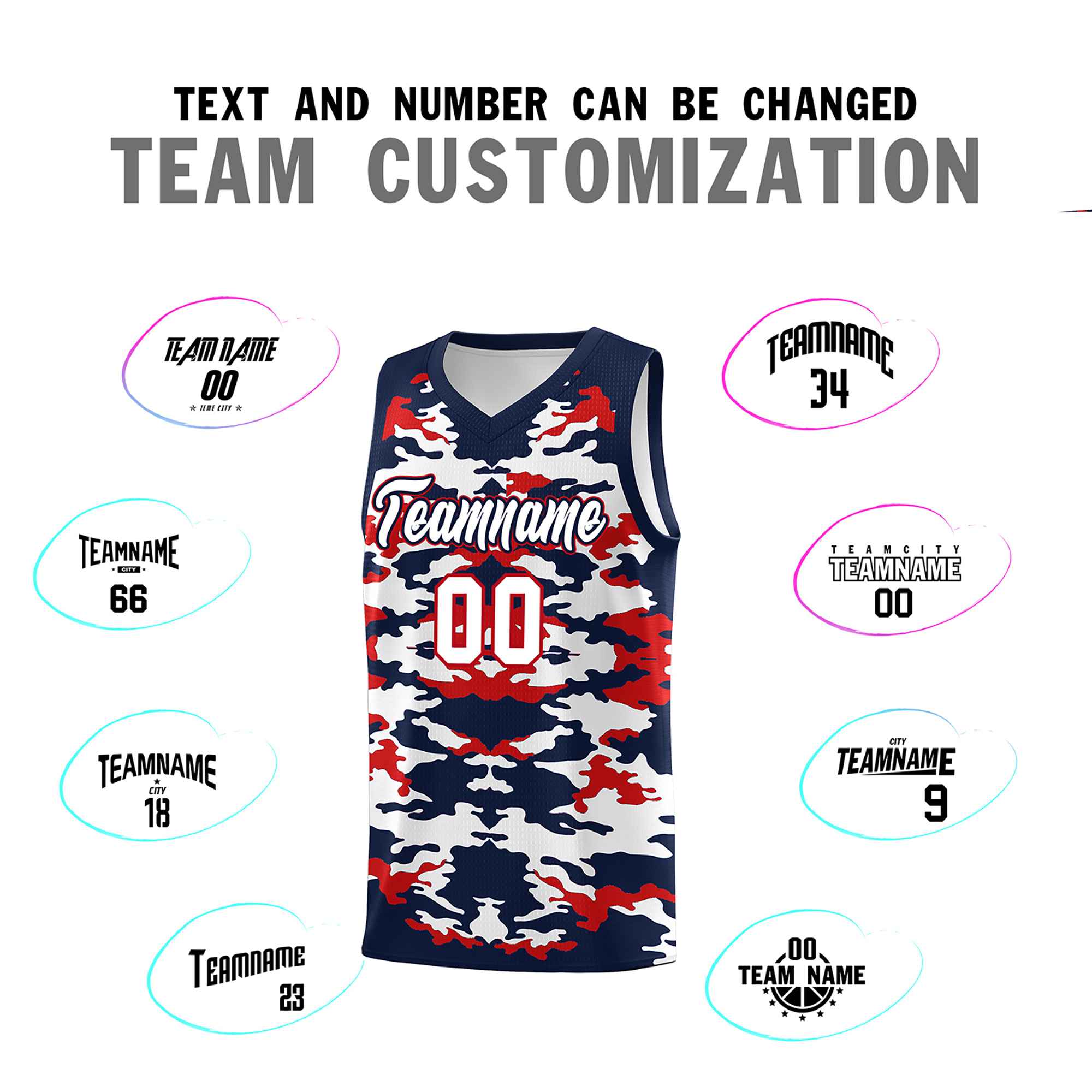 Custom Navy Red-White Personalized Camo Sets Sports Uniform Basketball Jersey