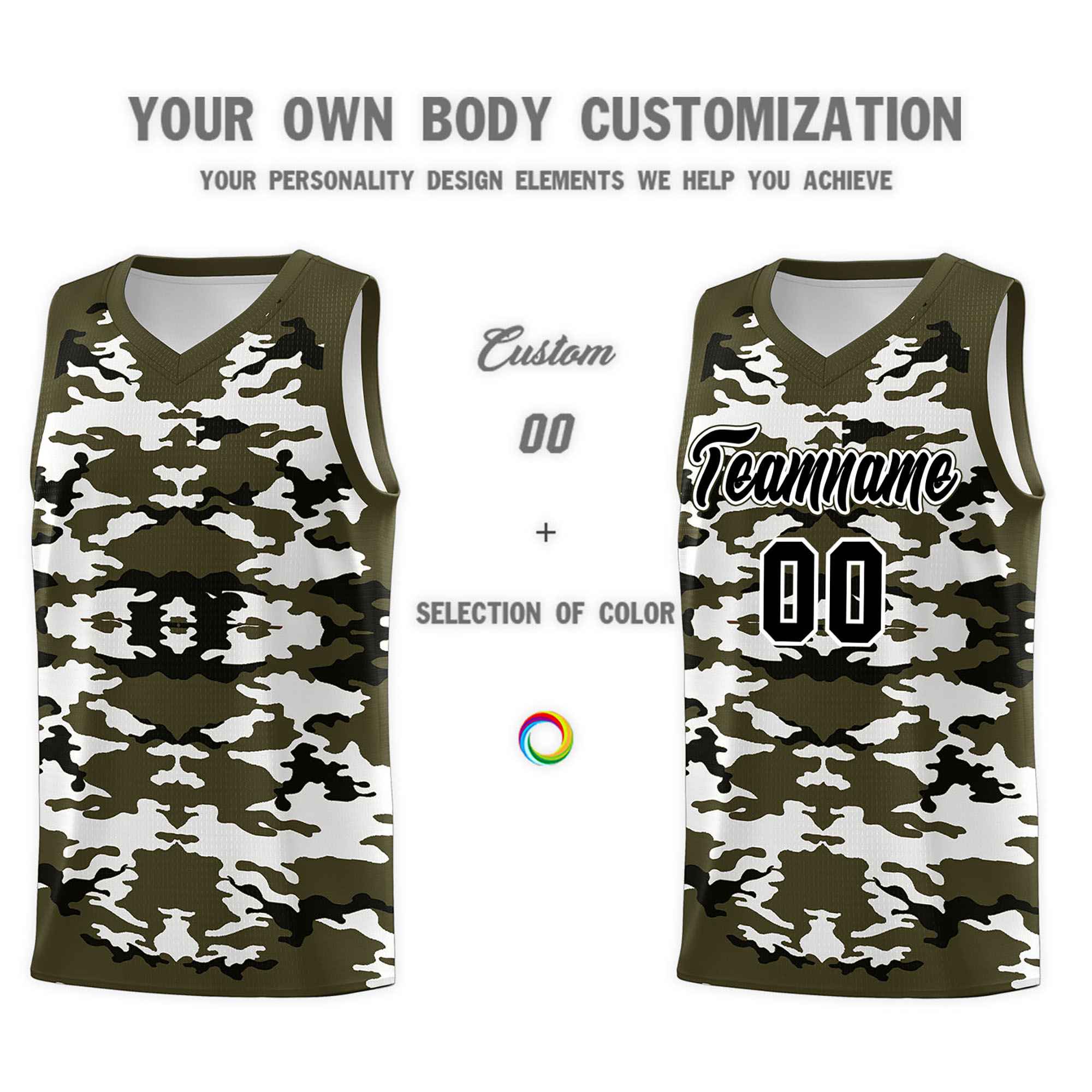 Custom Olive Black-White Personalized Camo Sets Sports Uniform Basketball Jersey