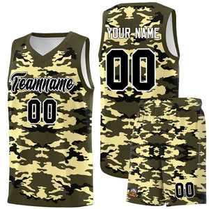 Custom Olive Black-Khaki Personalized Camo Sets Sports Uniform Basketball Jersey