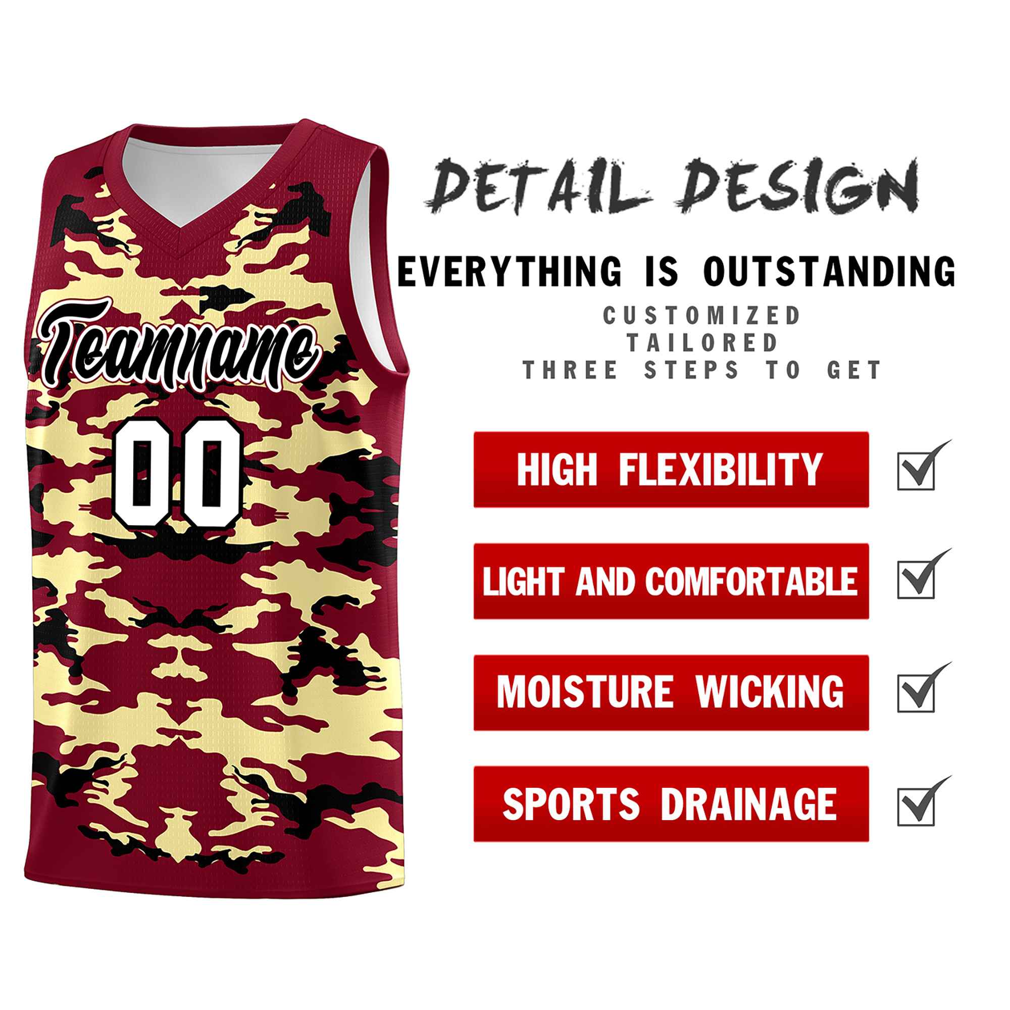 Custom Crimson Khaki-Black Personalized Camo Sets Sports Uniform Basketball Jersey