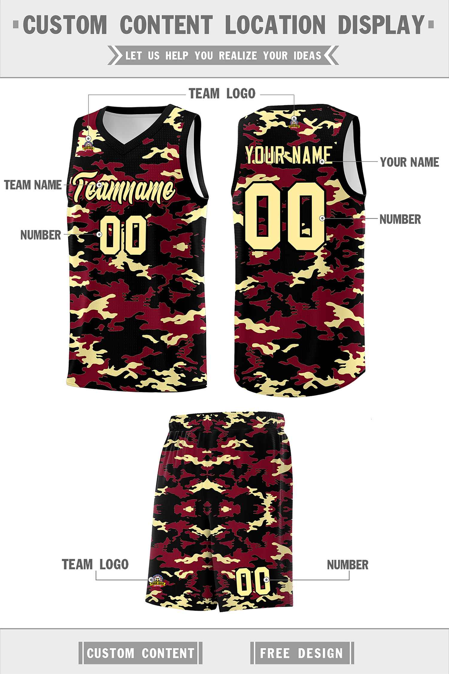 Custom Crimson Black-Khaki Personalized Camo Sets Sports Uniform Basketball Jersey