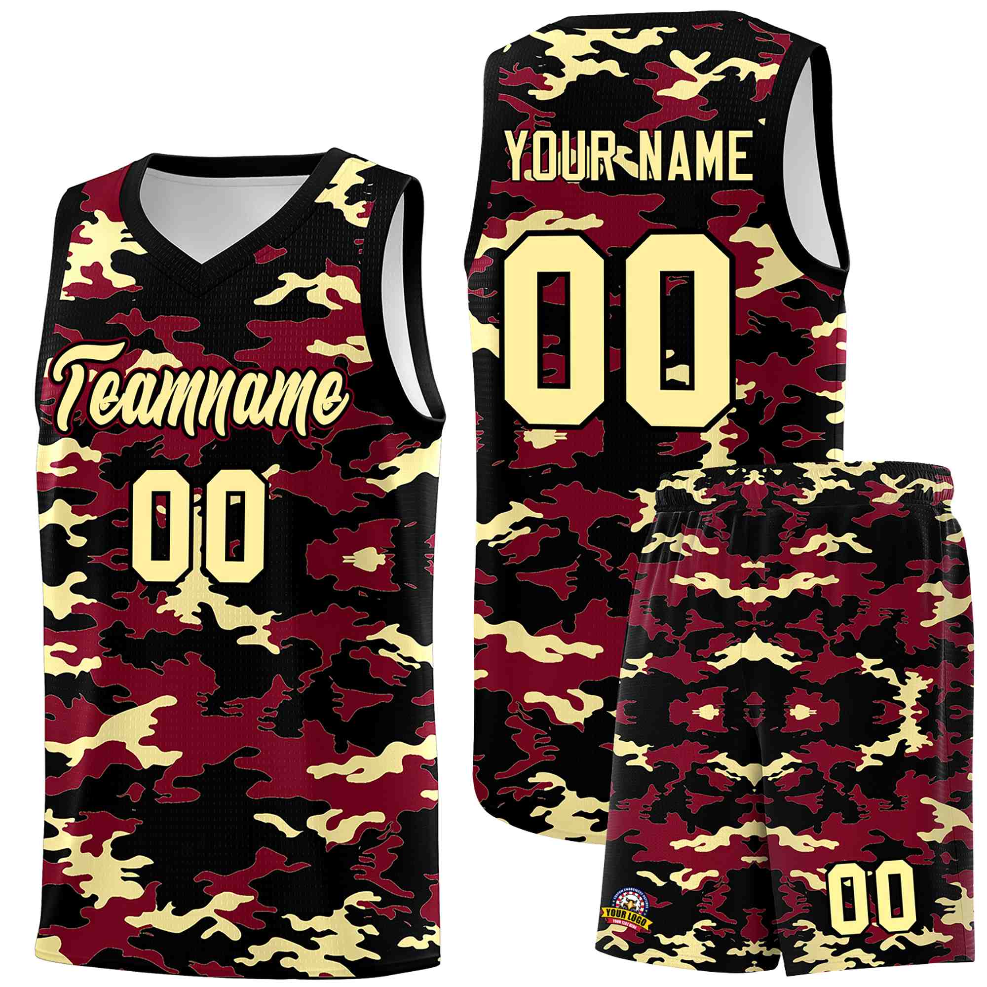 Custom Crimson Black-Khaki Personalized Camo Sets Sports Uniform Basketball Jersey