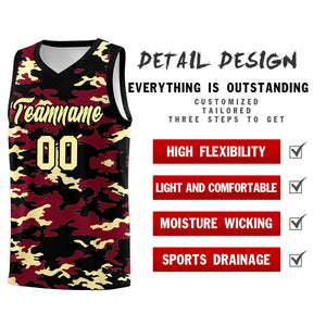 Custom Crimson Black-Khaki Personalized Camo Sets Sports Uniform Basketball Jersey