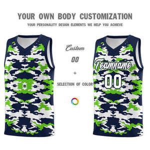 Custom Navy Neon Green-White Personalized Camo Sets Sports Uniform Basketball Jersey