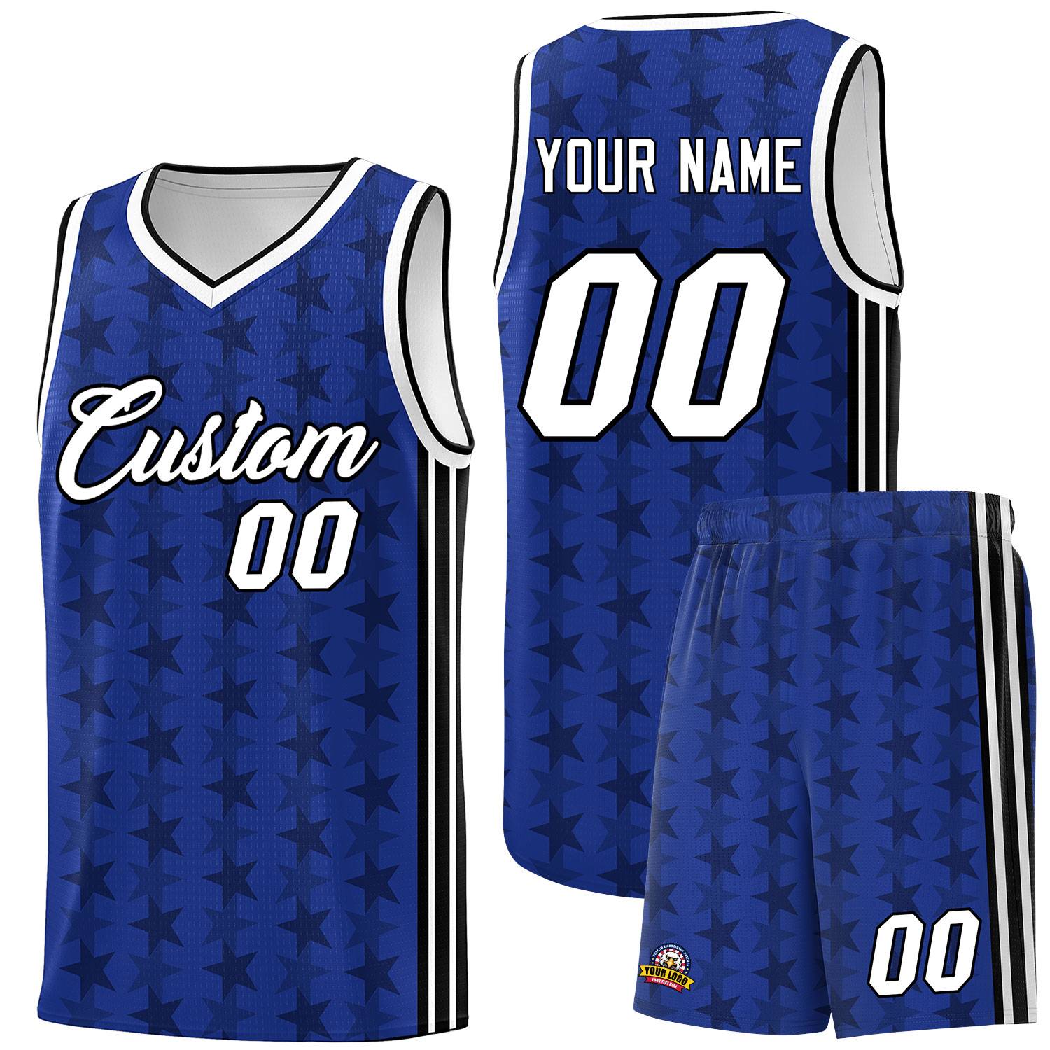 Custom Royal Black Star Graffiti Pattern Sets Sports Uniform Basketball Jersey