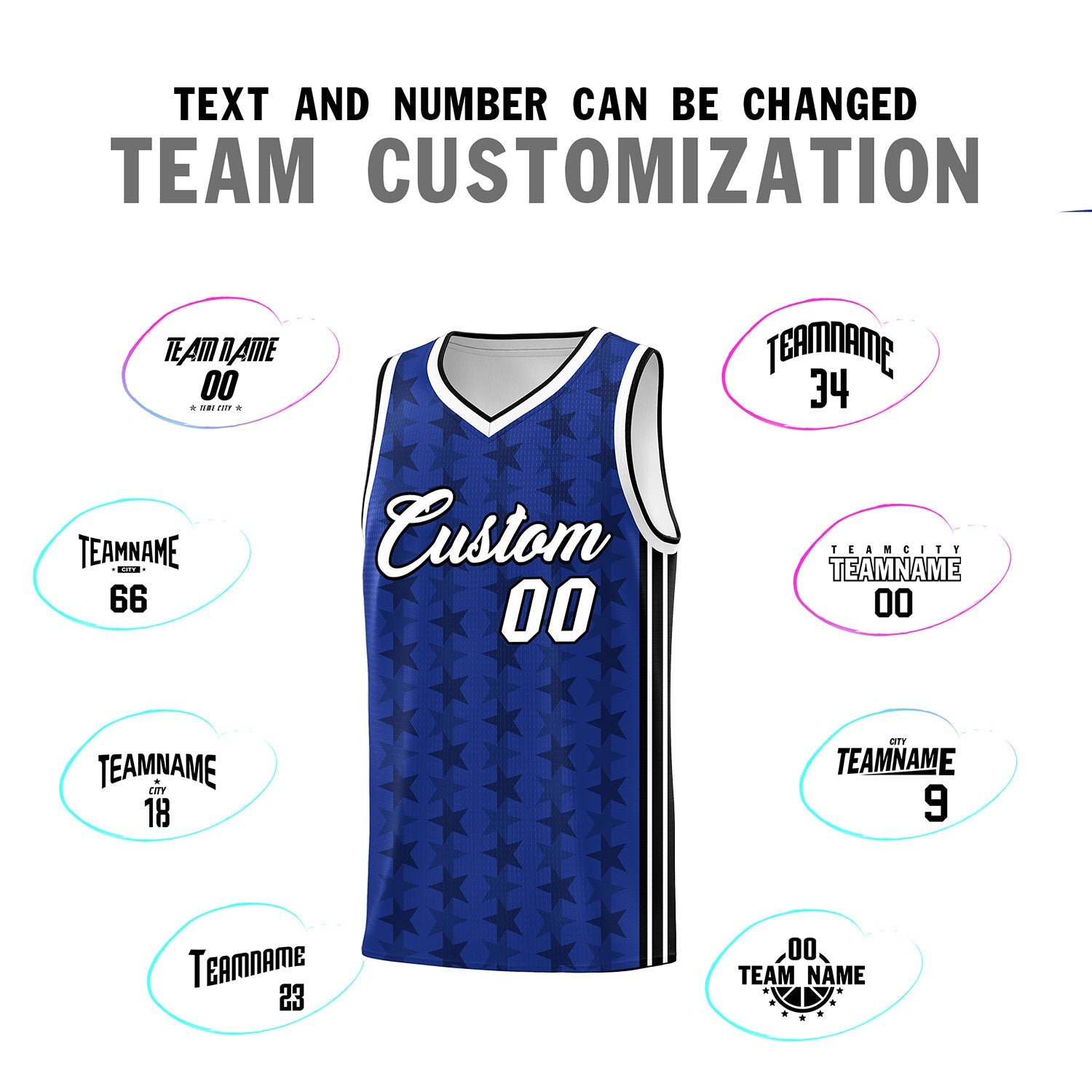 Custom Royal Black Star Graffiti Pattern Sets Sports Uniform Basketball Jersey