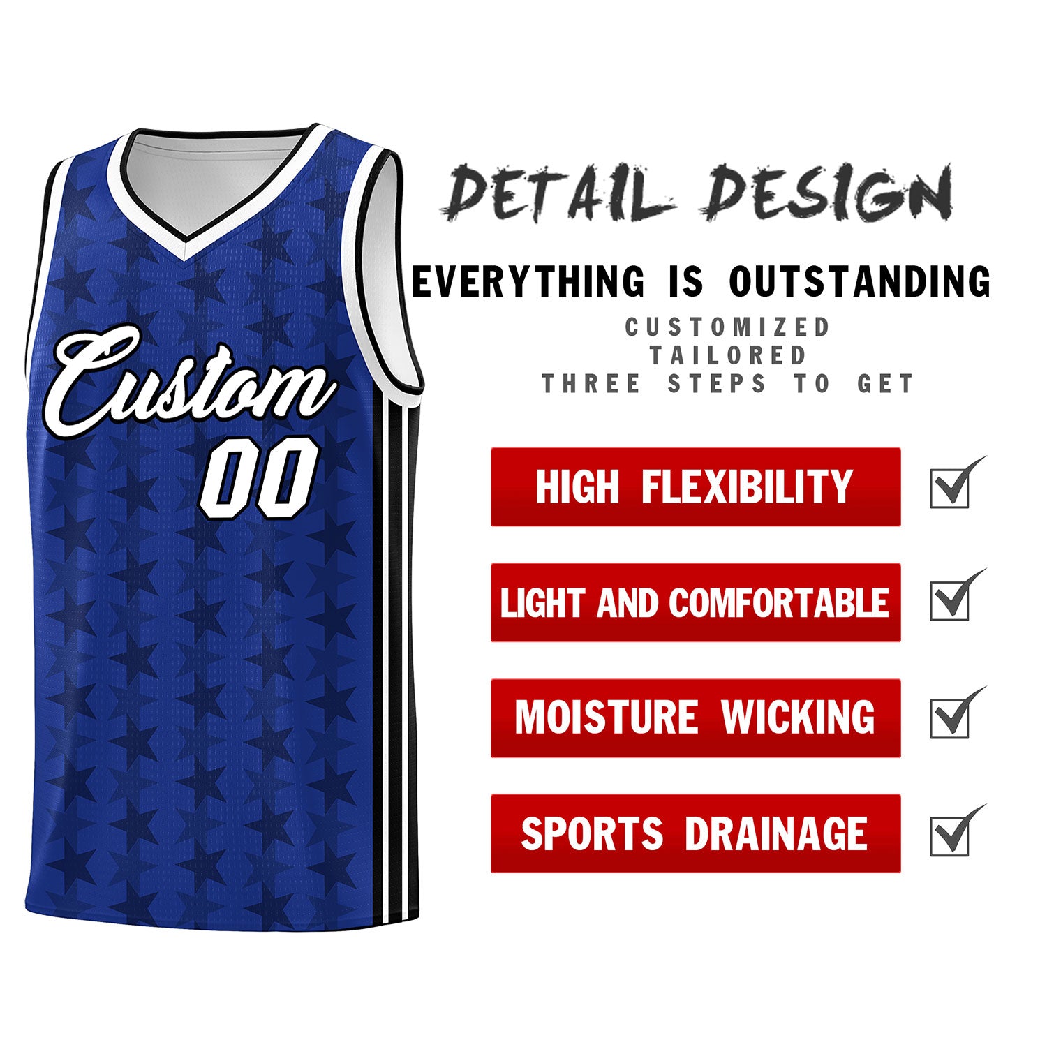 Custom Royal Black Star Graffiti Pattern Sets Sports Uniform Basketball Jersey