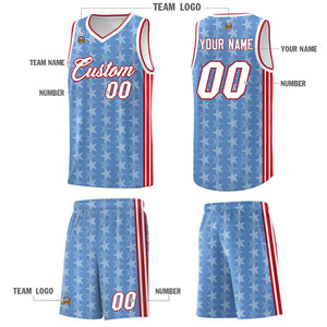 Custom Light Blue White Star Graffiti Pattern Sets Sports Uniform Basketball Jersey