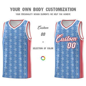 Custom Light Blue White Star Graffiti Pattern Sets Sports Uniform Basketball Jersey