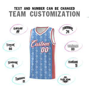 Custom Light Blue White Star Graffiti Pattern Sets Sports Uniform Basketball Jersey