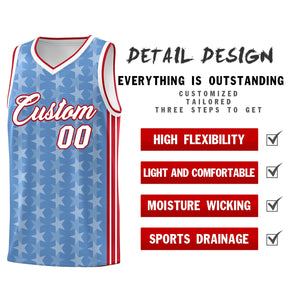 Custom Light Blue White Star Graffiti Pattern Sets Sports Uniform Basketball Jersey