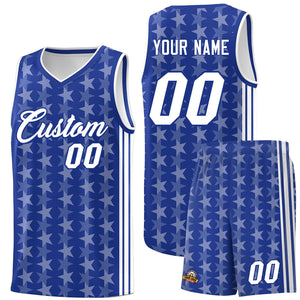 Custom Royal White Star Graffiti Pattern Sets Sports Uniform Basketball Jersey