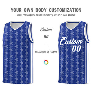 Custom Royal White Star Graffiti Pattern Sets Sports Uniform Basketball Jersey