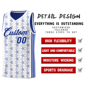 Custom White Royal Star Graffiti Pattern Sets Sports Uniform Basketball Jersey