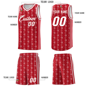 Custom Red White Star Graffiti Pattern Sets Sports Uniform Basketball Jersey