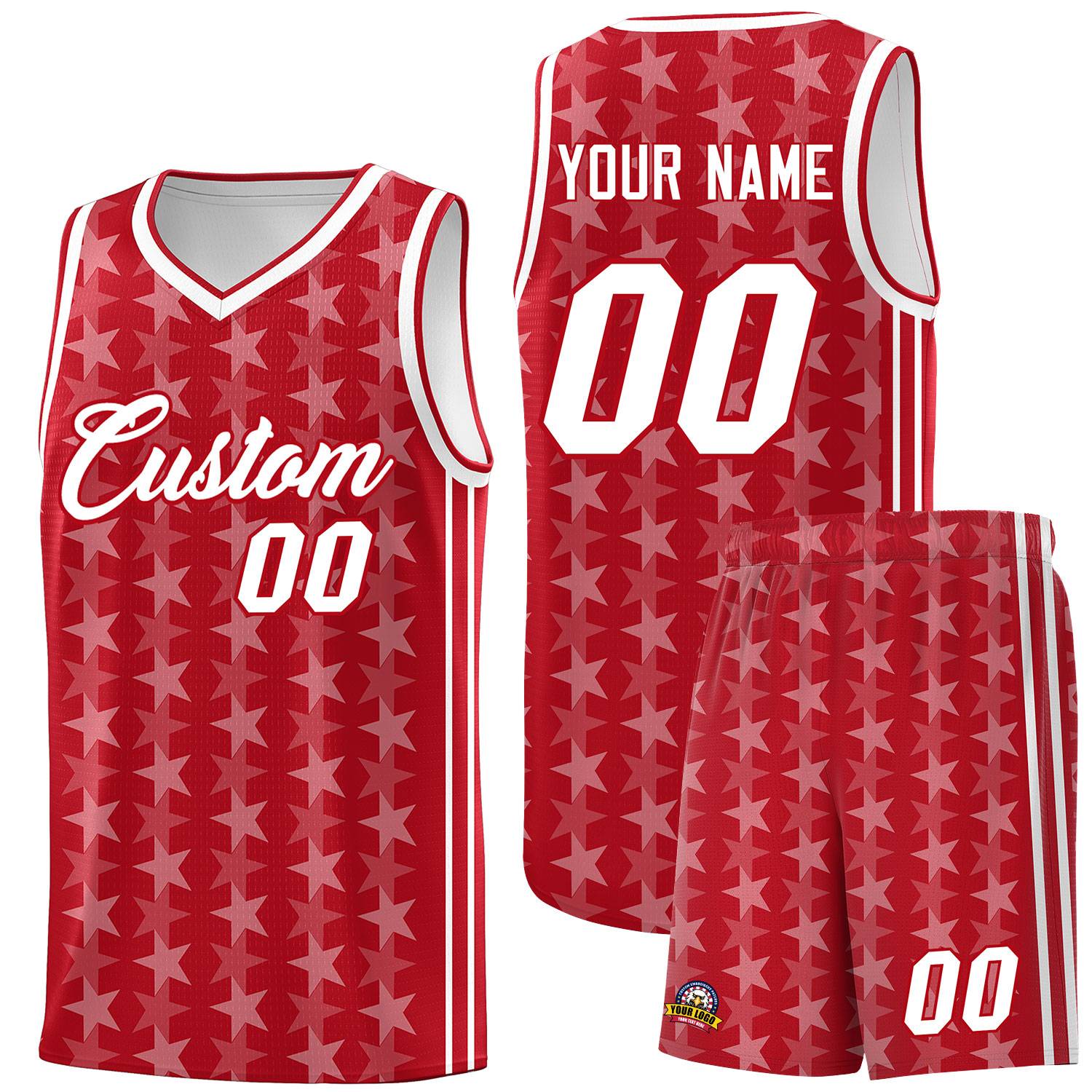 Custom Red White Star Graffiti Pattern Sets Sports Uniform Basketball Jersey