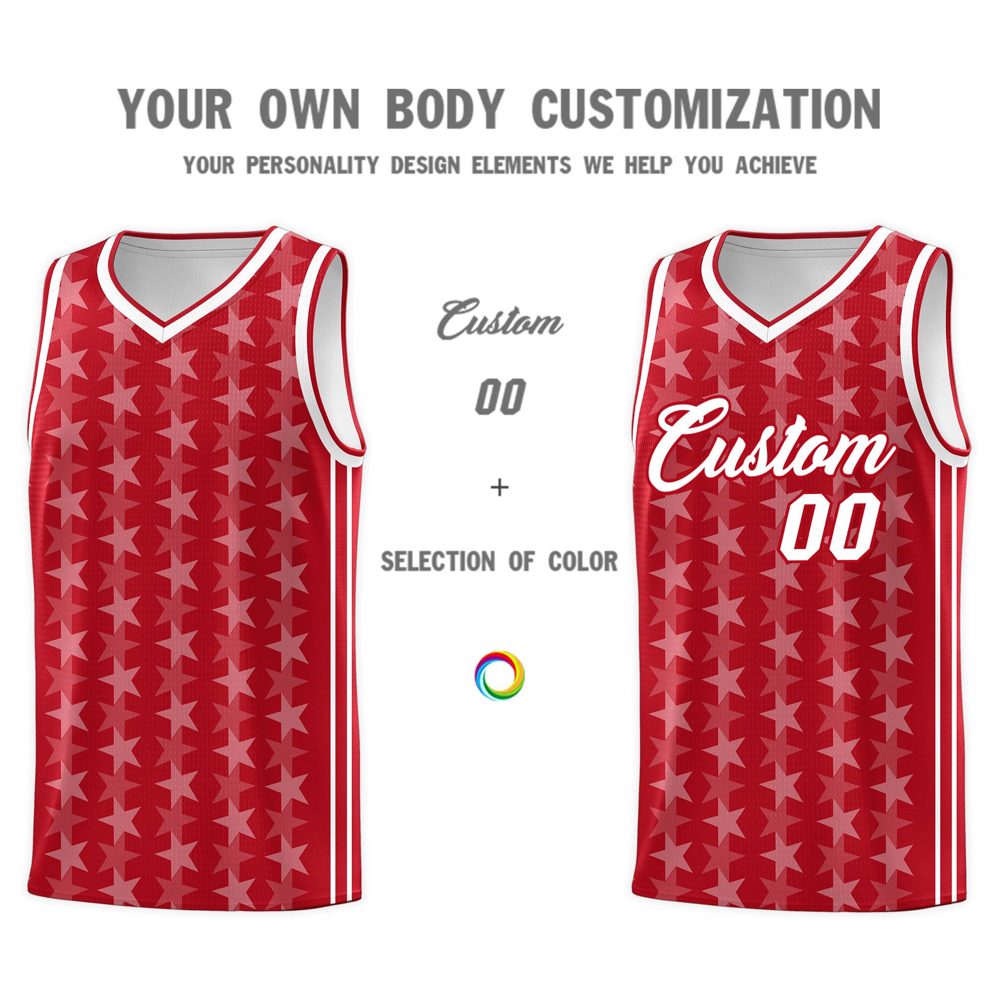 Custom Red White Star Graffiti Pattern Sets Sports Uniform Basketball Jersey