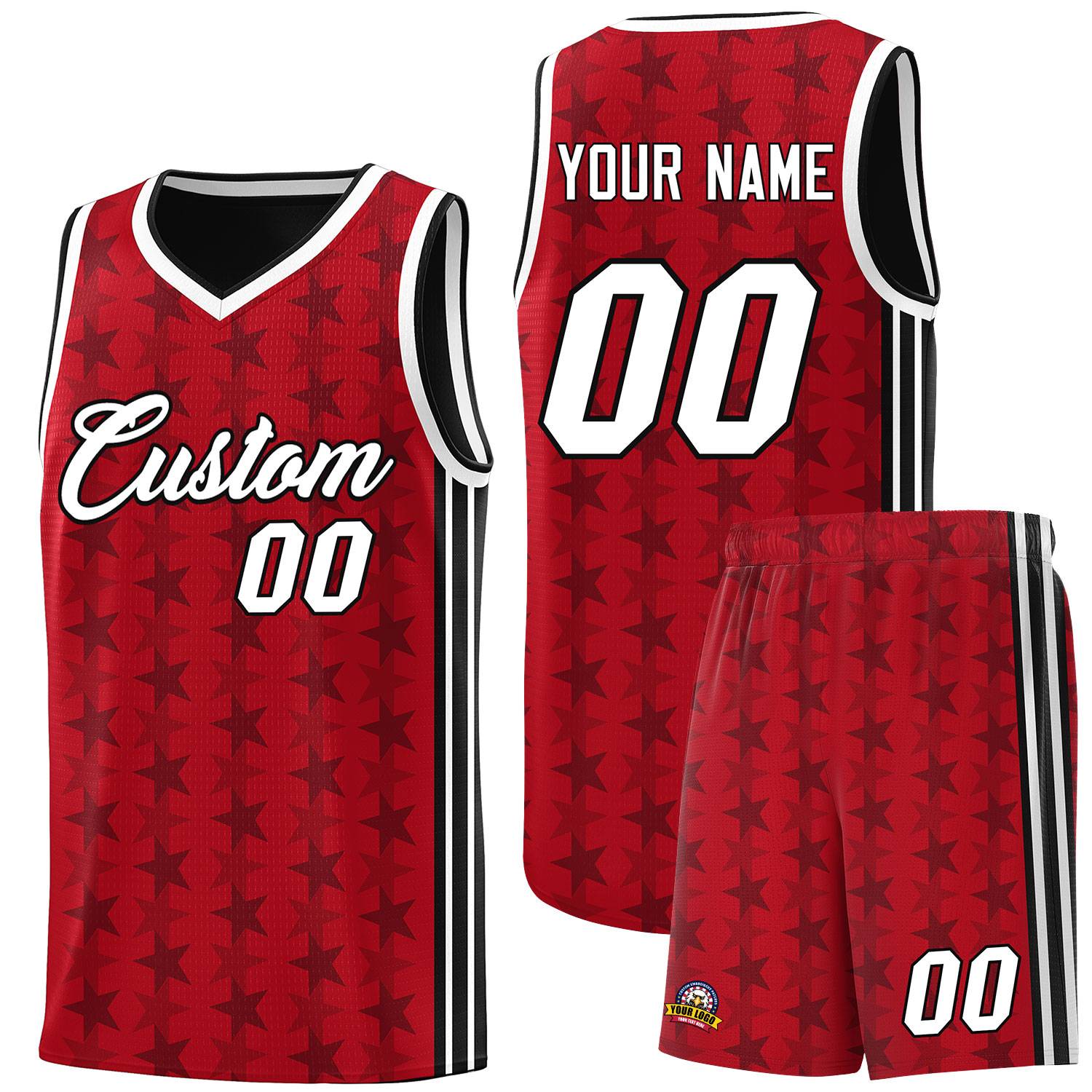 Custom Red Black Star Graffiti Pattern Sets Sports Uniform Basketball Jersey