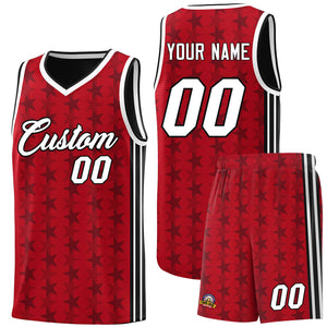 Custom Red Black Star Graffiti Pattern Sets Sports Uniform Basketball Jersey