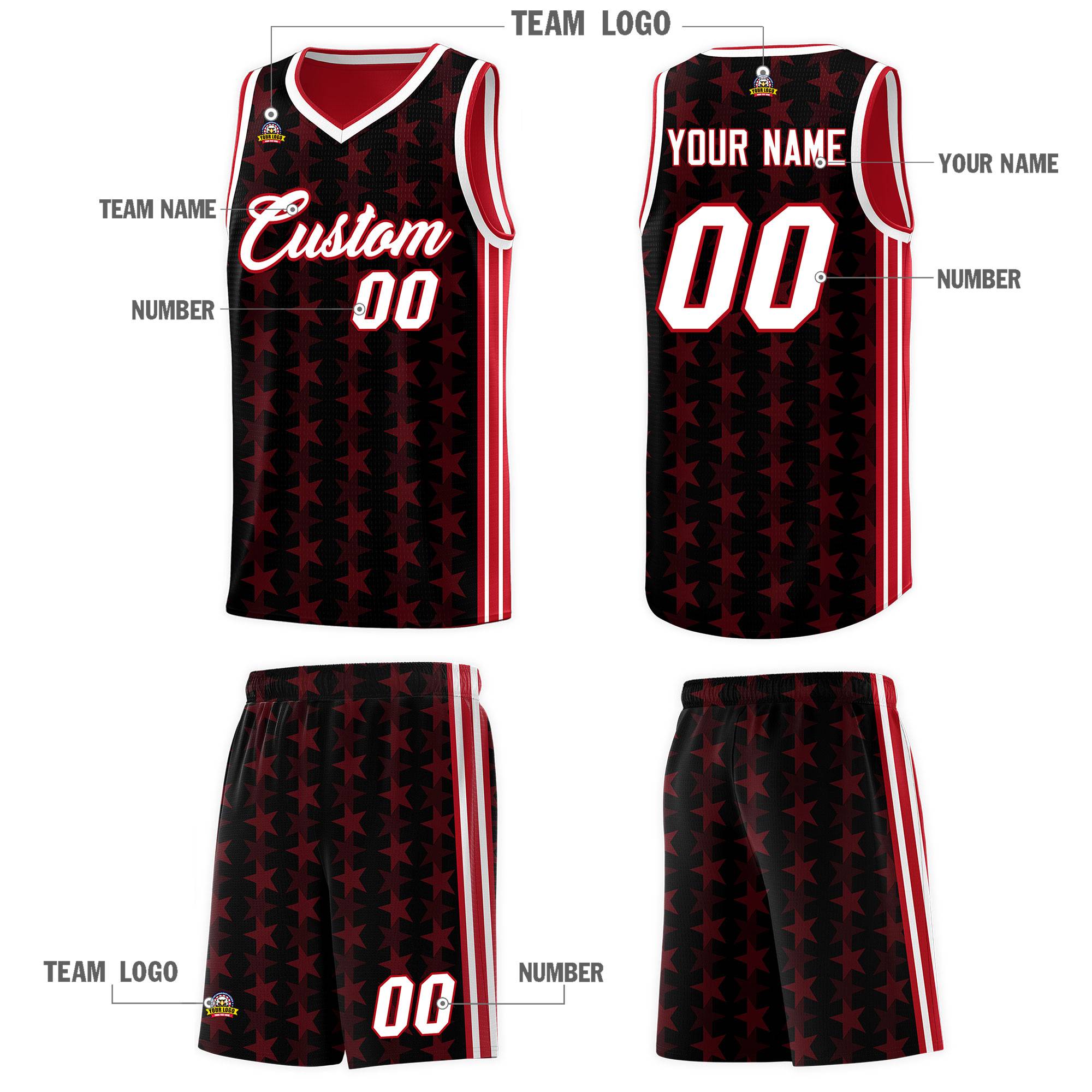 Custom Black Red Star Graffiti Pattern Sets Sports Uniform Basketball Jersey