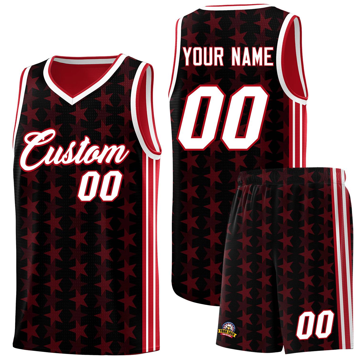 Custom Black Red Star Graffiti Pattern Sets Sports Uniform Basketball Jersey