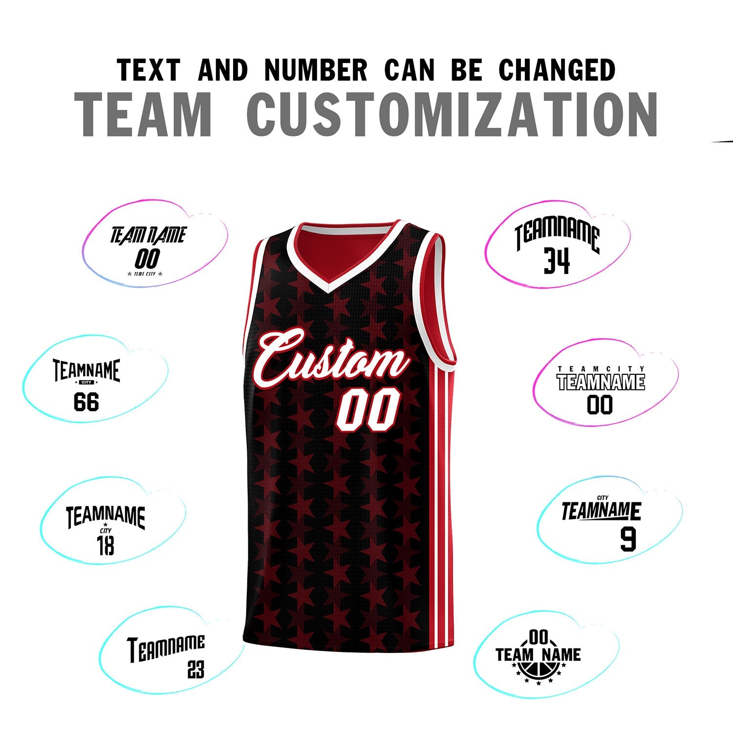 Custom Black Red Star Graffiti Pattern Sets Sports Uniform Basketball Jersey