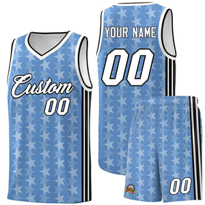 Custom Light Blue White Star Graffiti Pattern Sets Sports Uniform Basketball Jersey