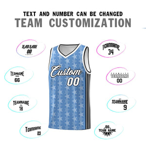 Custom Light Blue White Star Graffiti Pattern Sets Sports Uniform Basketball Jersey