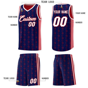 Custom Navy Red Star Graffiti Pattern Sets Sports Uniform Basketball Jersey