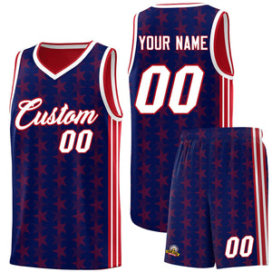 Custom Navy Red Star Graffiti Pattern Sets Sports Uniform Basketball Jersey