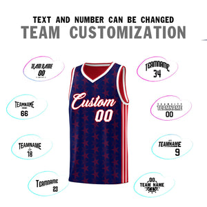 Custom Navy Red Star Graffiti Pattern Sets Sports Uniform Basketball Jersey