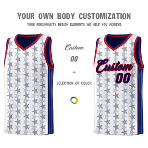 Custom White Navy Star Graffiti Pattern Sets Sports Uniform Basketball Jersey