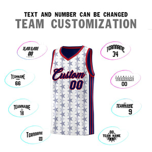 Custom White Navy Star Graffiti Pattern Sets Sports Uniform Basketball Jersey