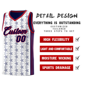 Custom White Navy Star Graffiti Pattern Sets Sports Uniform Basketball Jersey