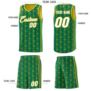 Custom Kelly Green Gold Star Graffiti Pattern Sets Sports Uniform Basketball Jersey