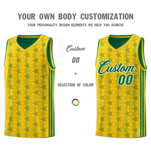 Custom Gold Kelly Green Star Graffiti Pattern Sets Sports Uniform Basketball Jersey