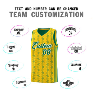 Custom Gold Kelly Green Star Graffiti Pattern Sets Sports Uniform Basketball Jersey