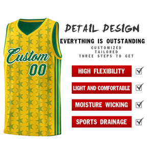 Custom Gold Kelly Green Star Graffiti Pattern Sets Sports Uniform Basketball Jersey