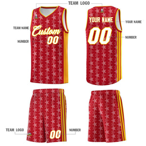 Custom Red White Star Graffiti Pattern Sets Sports Uniform Basketball Jersey