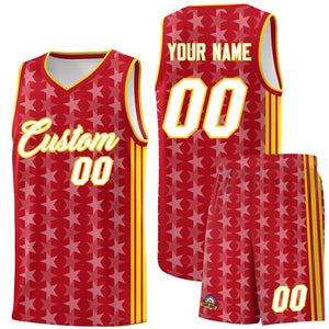 Custom Red White Star Graffiti Pattern Sets Sports Uniform Basketball Jersey