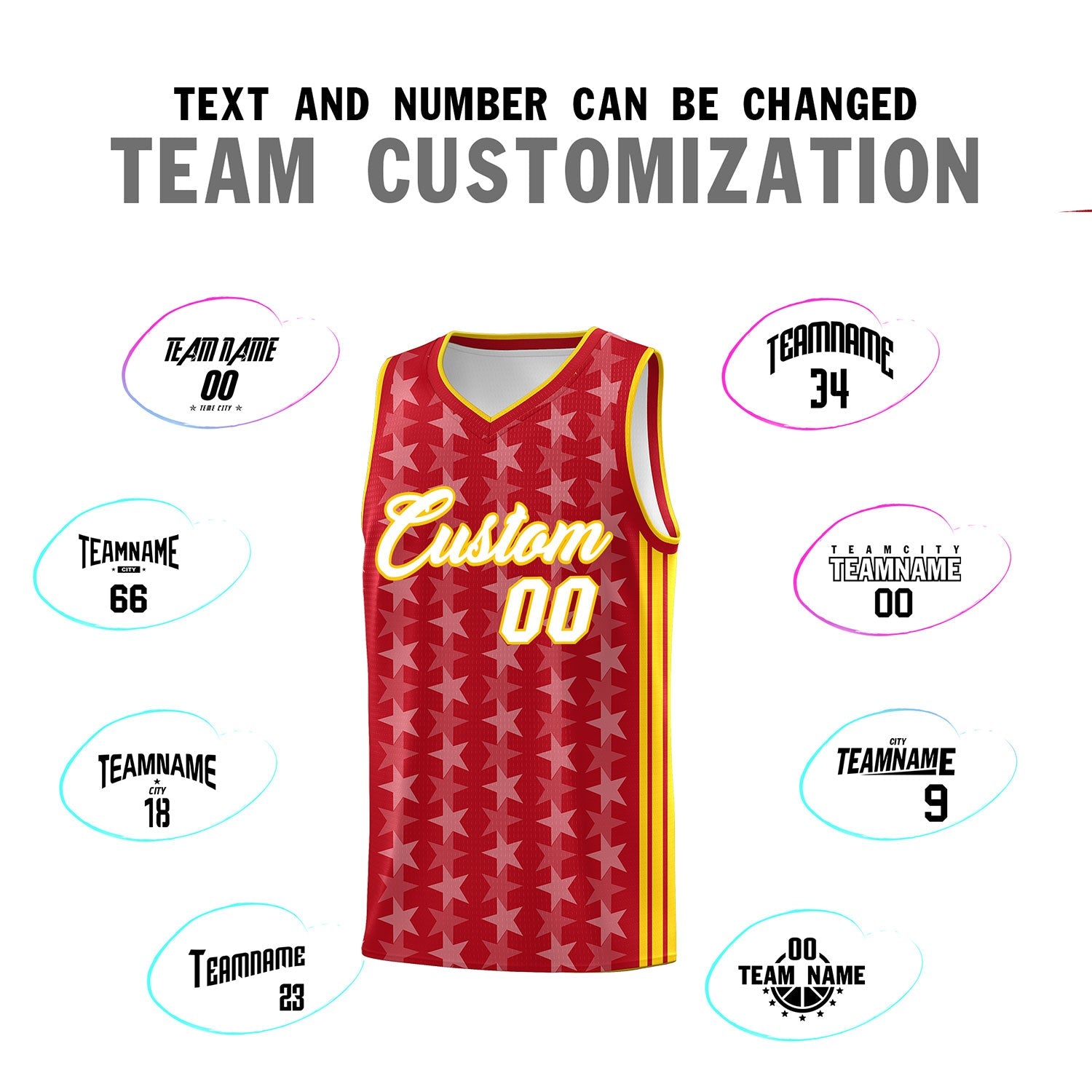 Custom Red White Star Graffiti Pattern Sets Sports Uniform Basketball Jersey