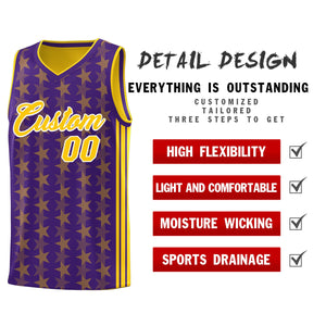 Custom Purple Gold Star Graffiti Pattern Sets Sports Uniform Basketball Jersey