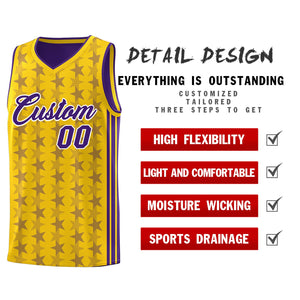 Custom Gold Purple Star Graffiti Pattern Sets Sports Uniform Basketball Jersey